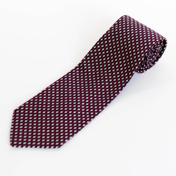 VALENTINO Men's Designer Silk Necktie Burgundy Red Blue Silver Made in Italy - Picture 2 of 5